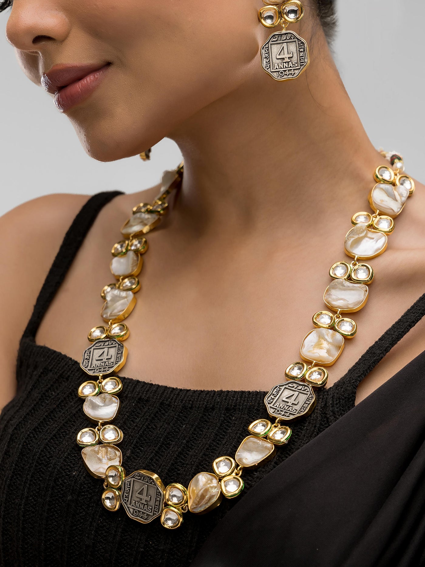 Dheu Golden Necklace & Earrings Combo