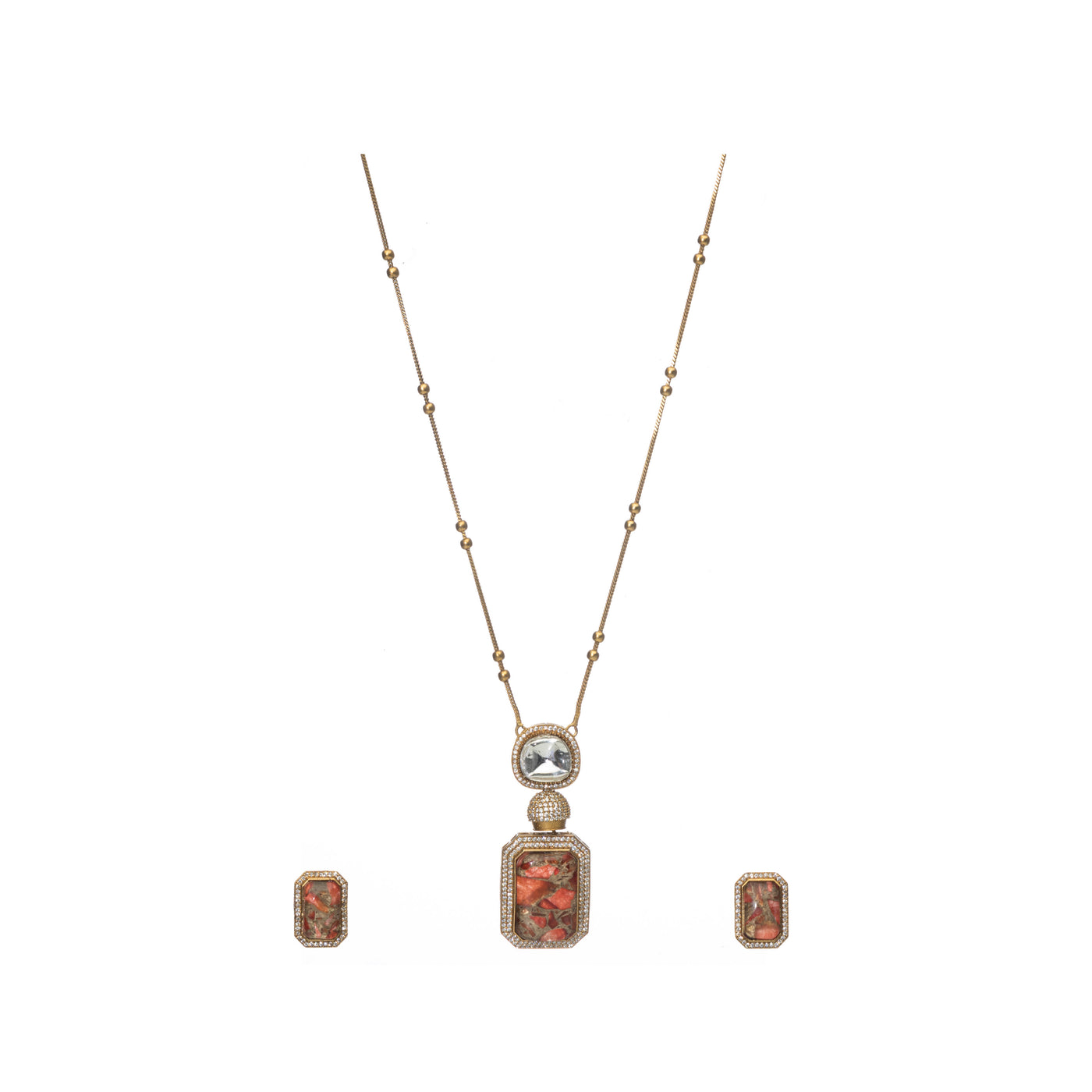 Dheu Golden Pendant Necklace Set