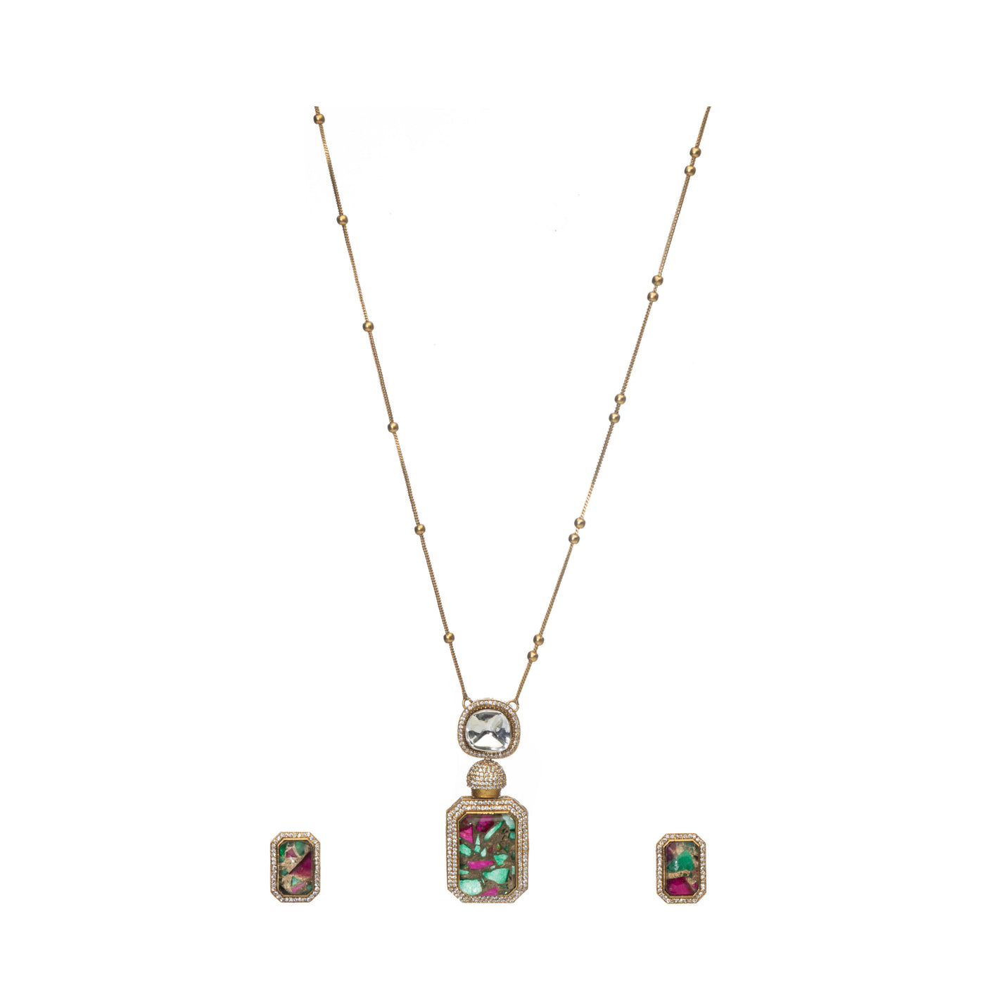 Dheu Golden Pendant Necklace Set