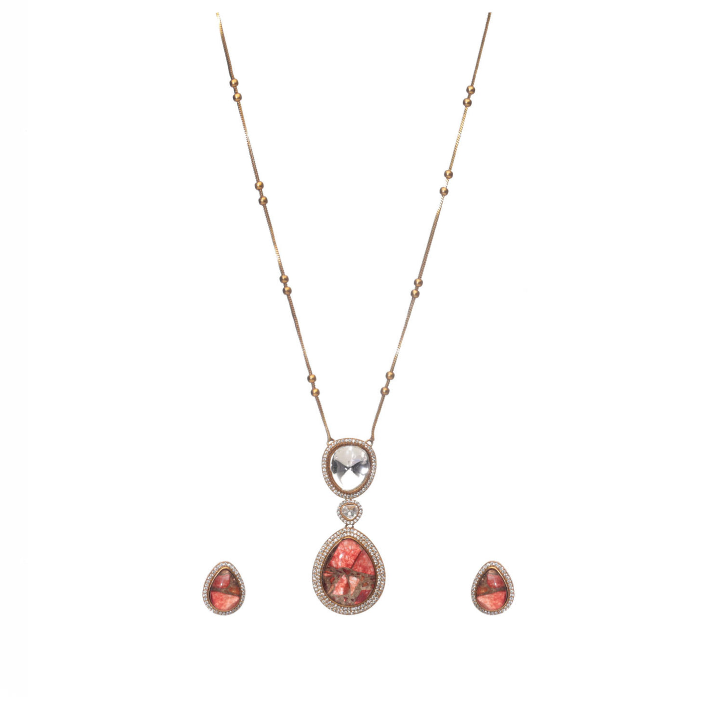 Dheu Golden Pendant Necklace Set