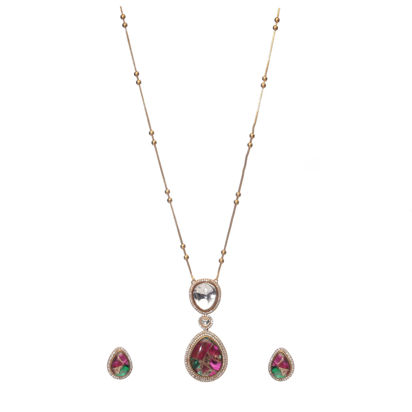 Dheu Golden Pendant Necklace Set