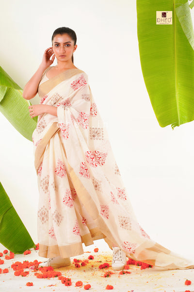 Kasavu - Embroidery Cotton Silk Saree
