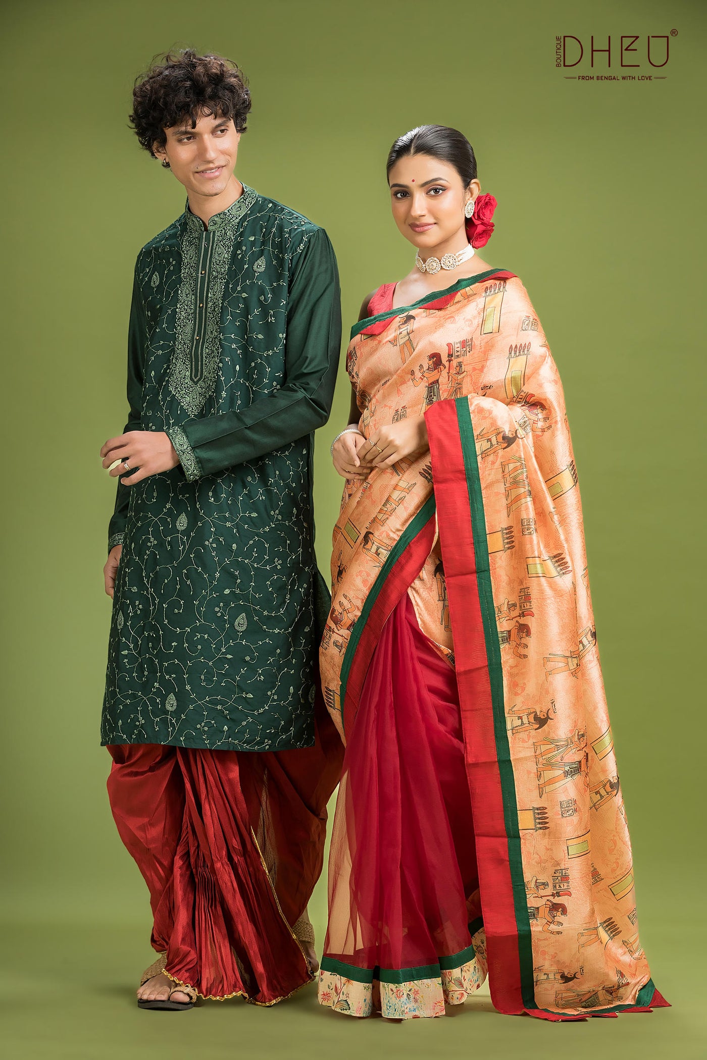 Designer Silk Saree & Kurta Couple Set