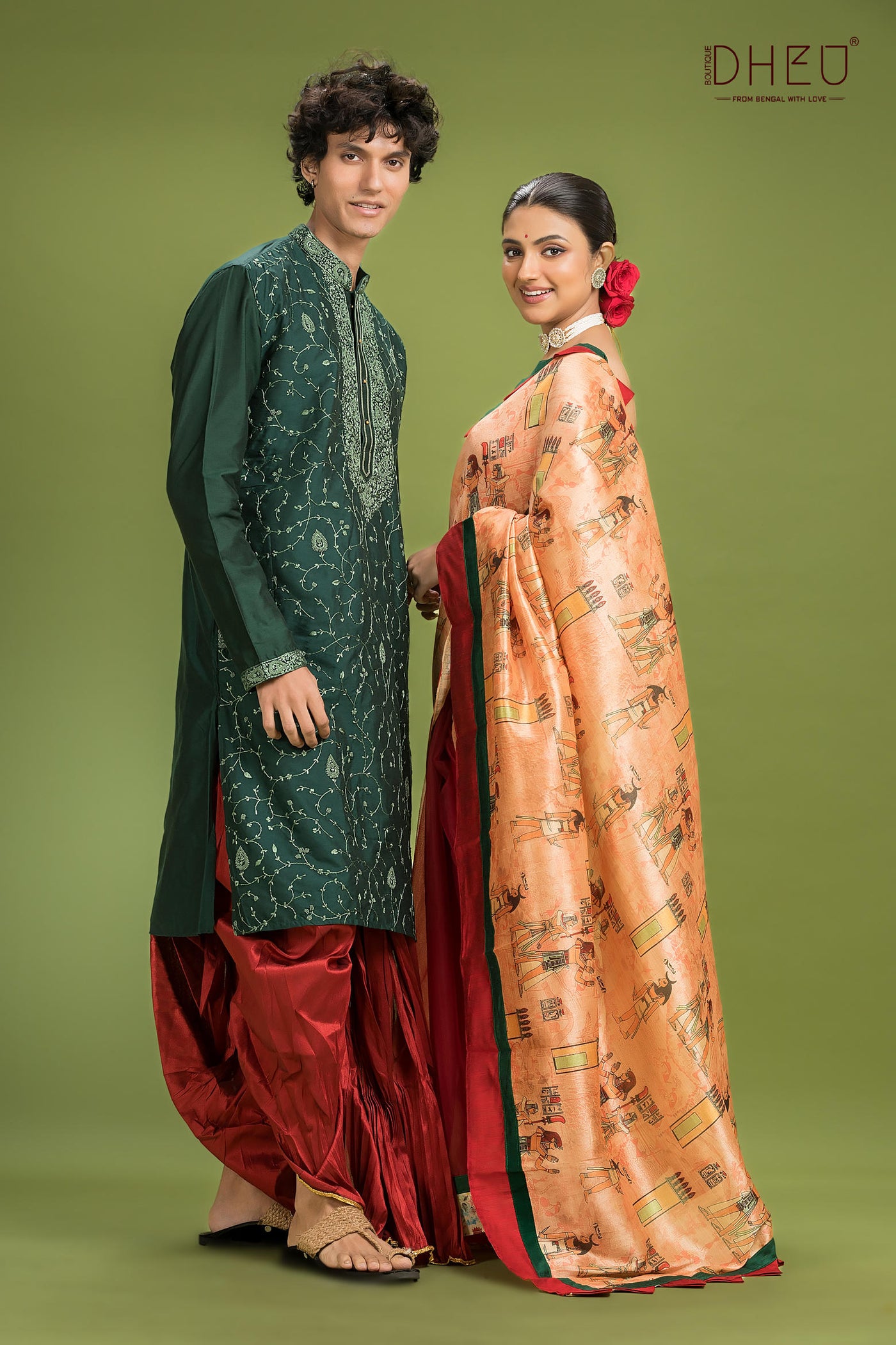 Designer Silk Saree & Kurta Couple Set