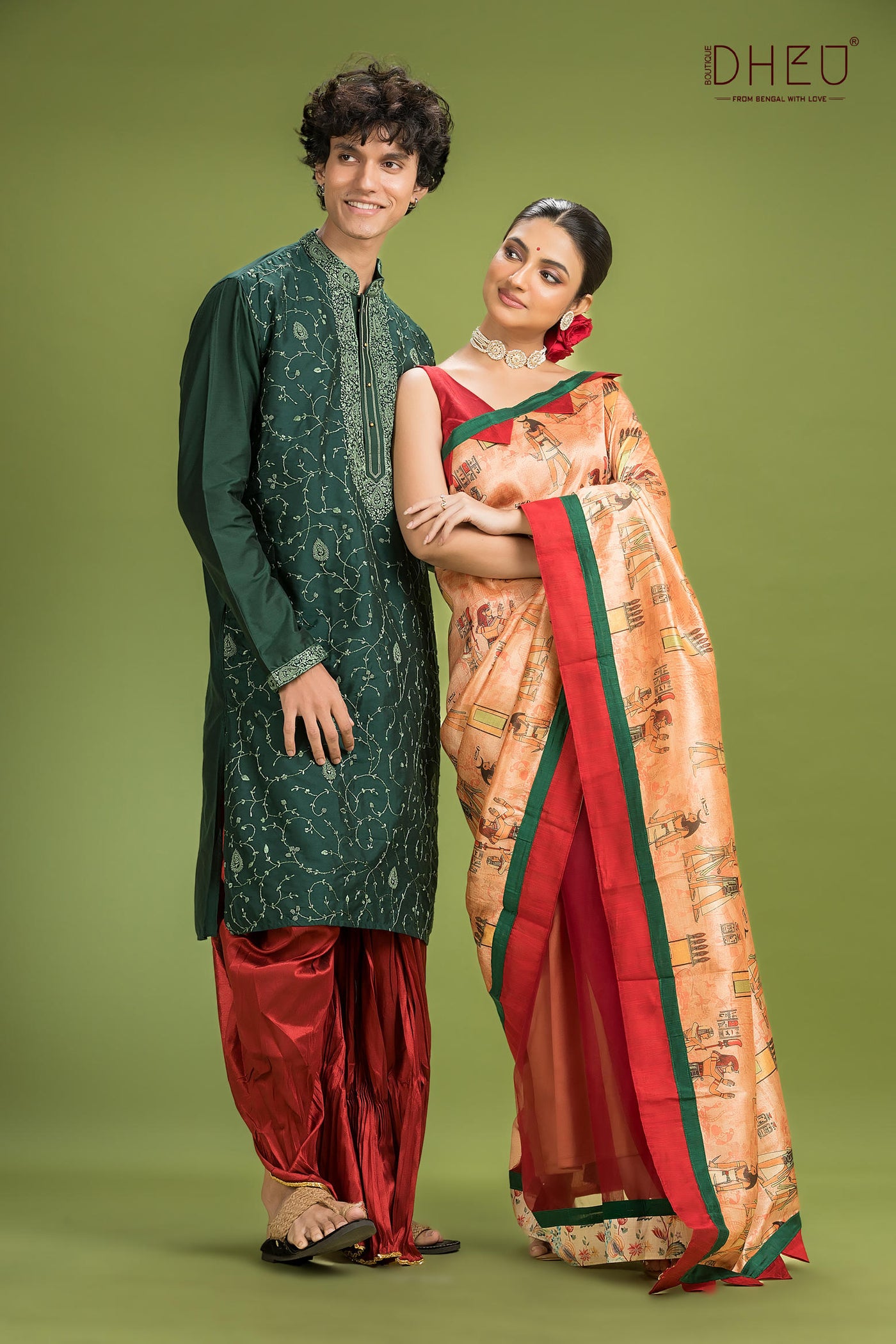 Designer Silk Saree & Kurta Couple Set
