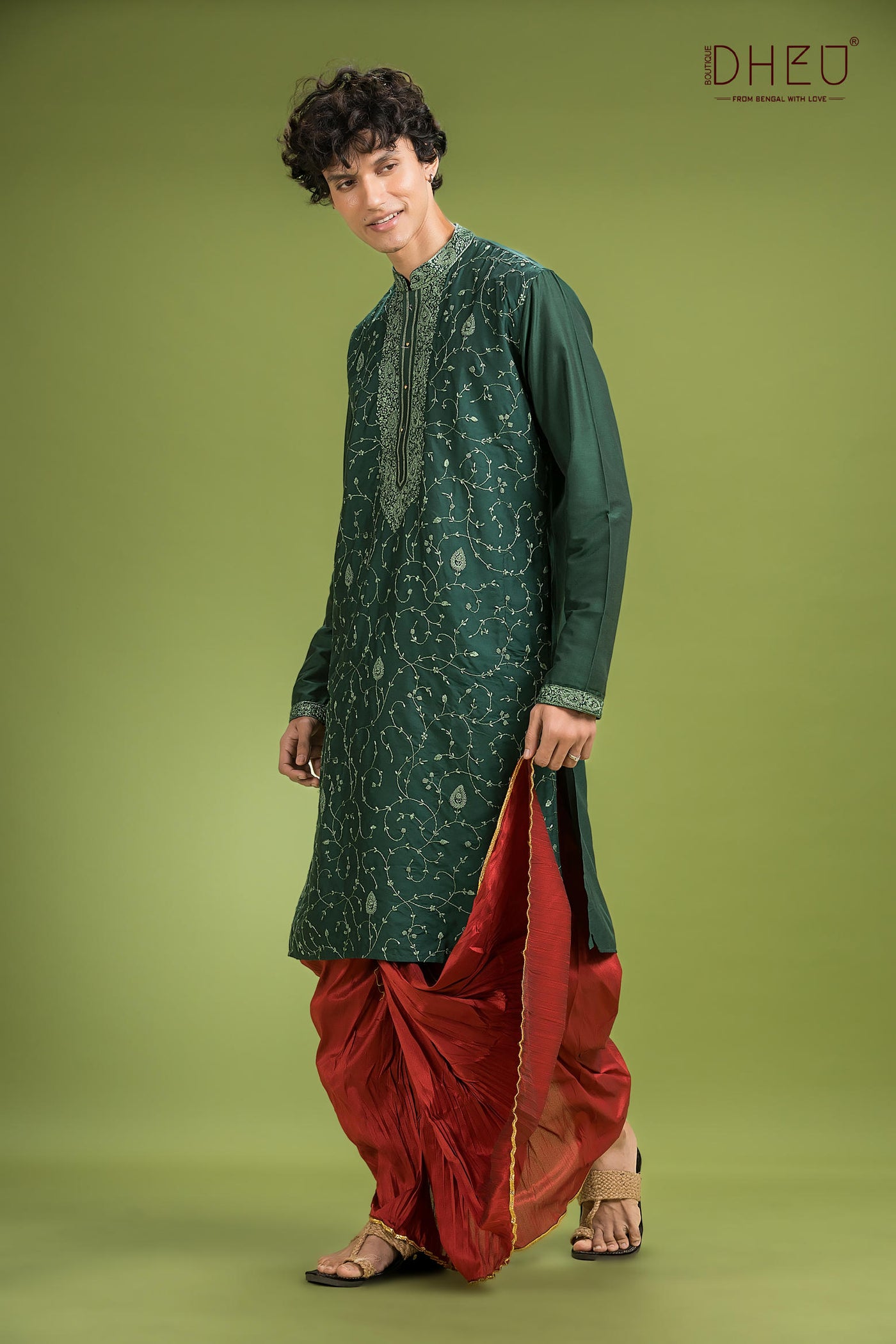 Embroidered Katan Silk Kurta & Dhoti Set