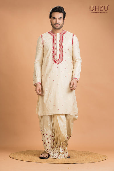 Exclusive Tussar Silk Kurta & Dhoti(Optional) Set