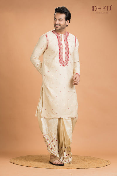 Exclusive Tussar Silk Kurta & Dhoti(Optional) Set