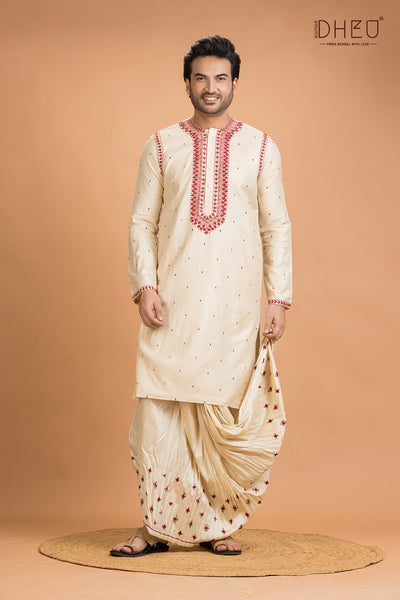 Exclusive Tussar Silk Kurta & Dhoti(Optional) Set