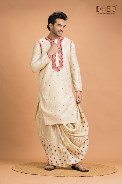 Exclusive Tussar Silk Kurta & Dhoti(Optional) Set