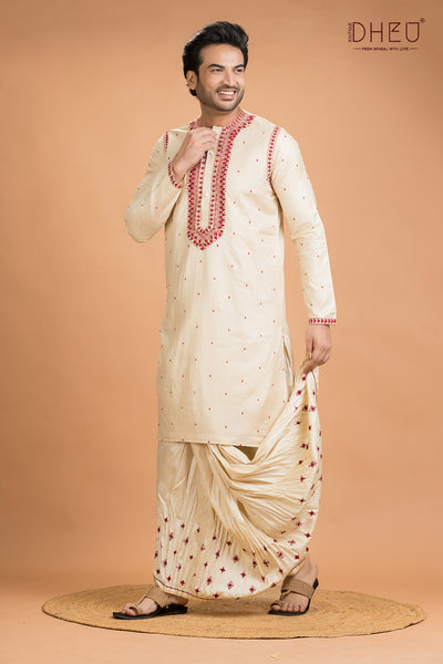 Exclusive Tussar Silk Kurta & Dhoti(Optional) Set
