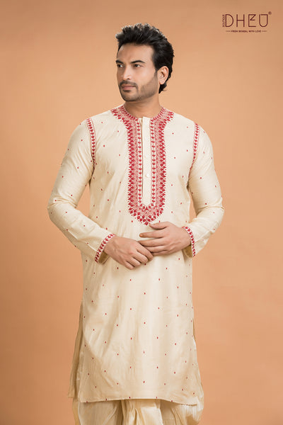 Exclusive Tussar Silk Kurta & Dhoti(Optional) Set