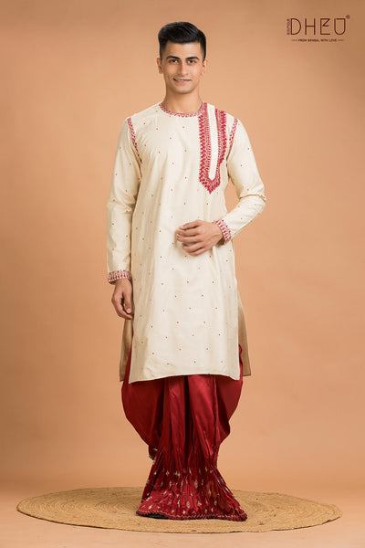 Exclusive Tussar Silk Kurta & Dhoti(Optional) Set
