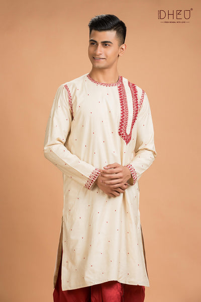 Exclusive Tussar Silk Kurta & Dhoti(Optional) Set