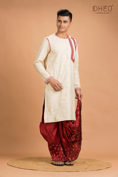 Exclusive Tussar Silk Kurta & Dhoti(Optional) Set