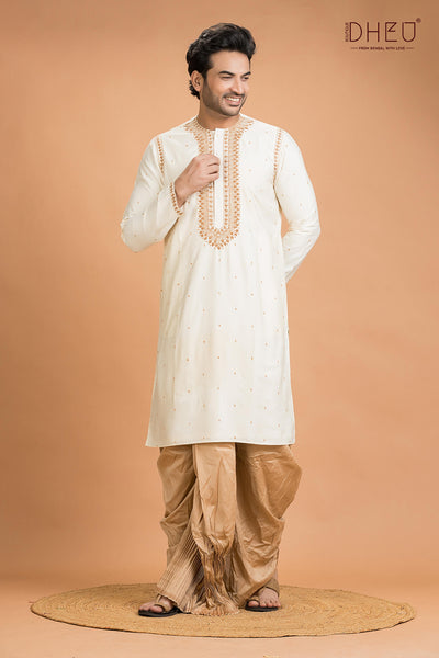 Exclusive Katan Silk Kurta & Dhoti(Optional) Set
