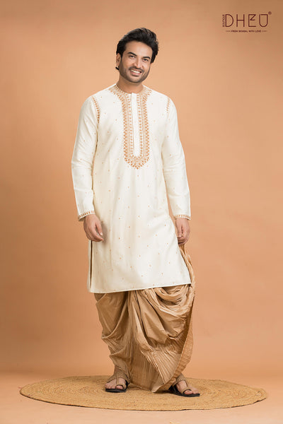 Exclusive Katan Silk Kurta & Dhoti(Optional) Set