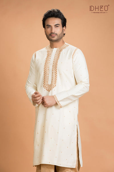 Exclusive Katan Silk Kurta & Dhoti(Optional) Set