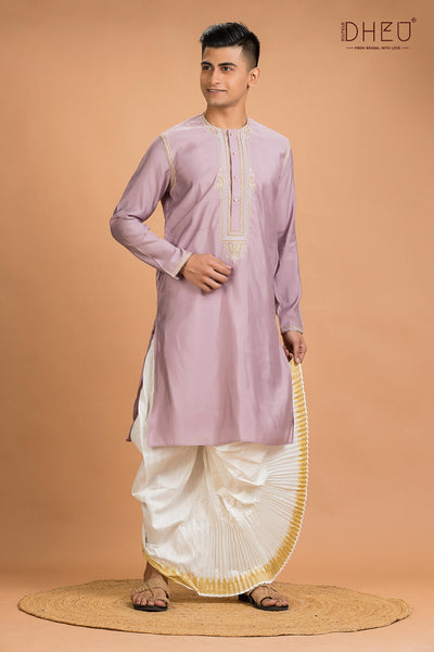 Exclusive Katan Silk Kurta & Dhoti(Optional) Set