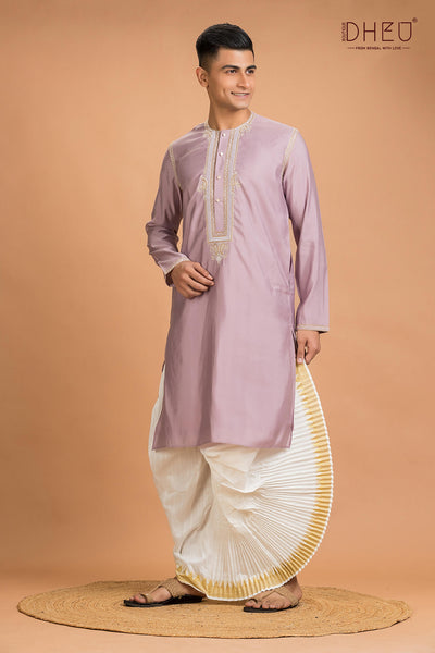 Exclusive Katan Silk Kurta & Dhoti(Optional) Set