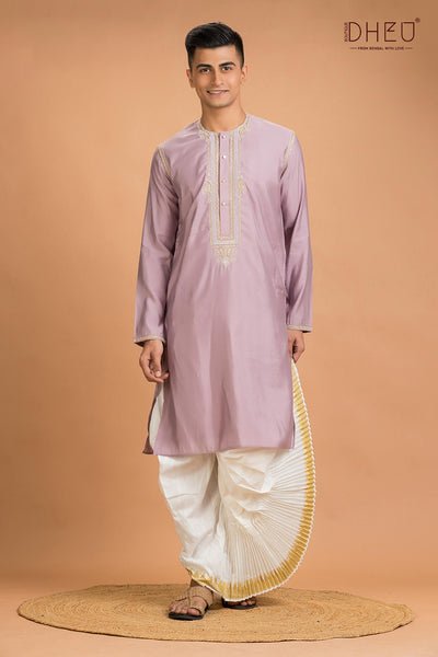 Exclusive Katan Silk Kurta & Dhoti(Optional) Set