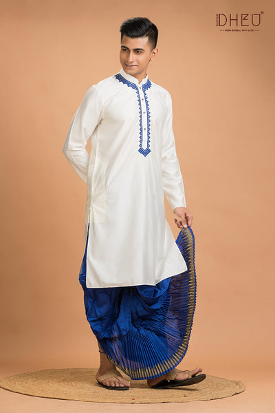 Exclusive Katan Silk Kurta & Dhoti(Optional) Set