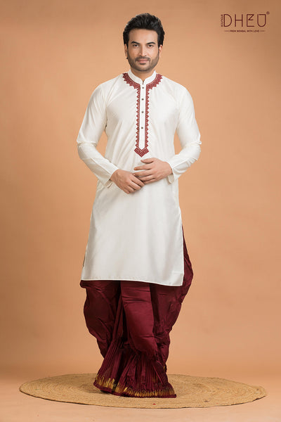 Exclusive Katan Silk Kurta & Dhoti(Optional) Set