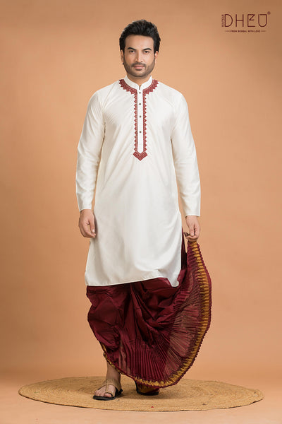 Exclusive Katan Silk Kurta & Dhoti(Optional) Set