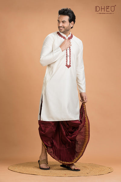 Exclusive Katan Silk Kurta & Dhoti(Optional) Set