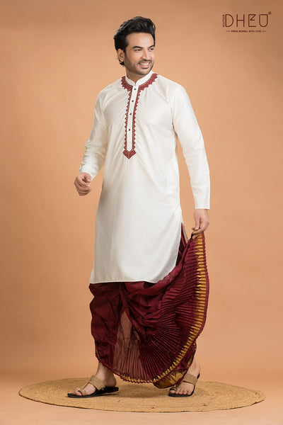 Exclusive Katan Silk Kurta & Dhoti(Optional) Set