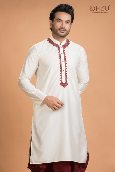 Exclusive Katan Silk Kurta & Dhoti(Optional) Set
