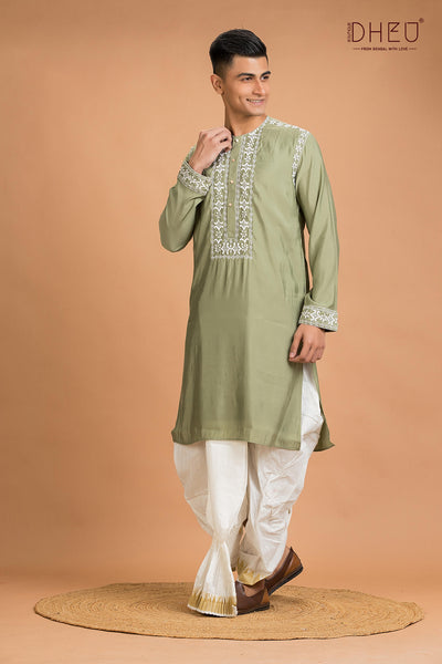 Exclusive Katan Silk Kurta & Dhoti(Optional) Set