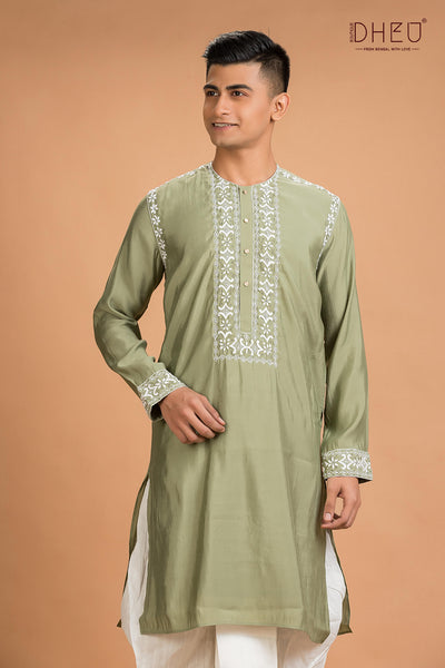 Exclusive Katan Silk Kurta & Dhoti(Optional) Set