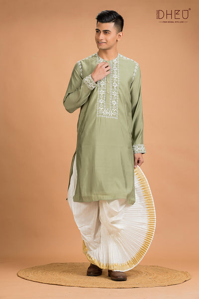 Exclusive Katan Silk Kurta & Dhoti(Optional) Set