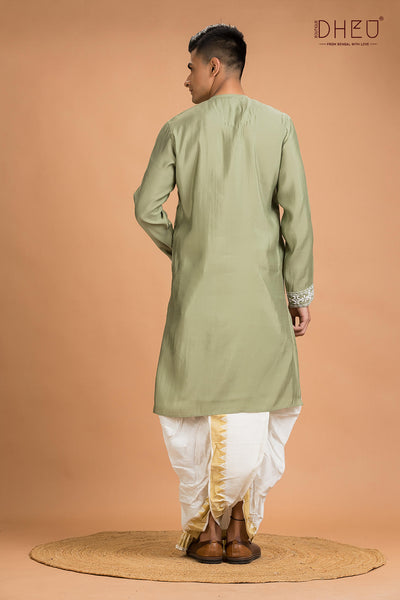 Exclusive Katan Silk Kurta & Dhoti(Optional) Set