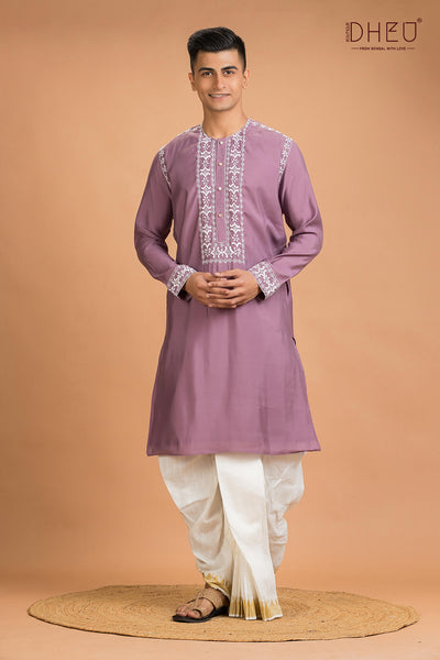 Exclusive Katan Silk Kurta & Dhoti(Optional) Set
