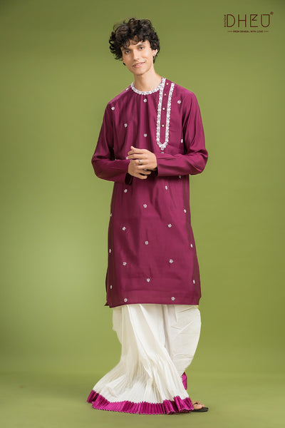 Exclusive Katan Silk Kurta & Dhoti(Optional) Set
