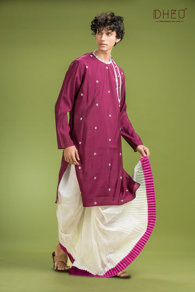 Exclusive Katan Silk Kurta & Dhoti(Optional) Set