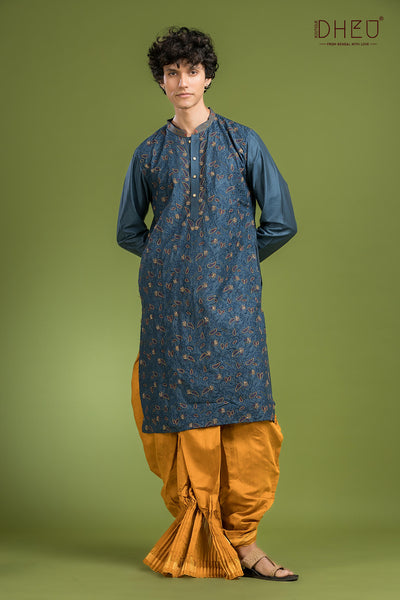 Exclusive Katan Silk Kurta & Dhoti(Optional) Set