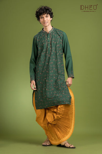 Exclusive Katan Silk Kurta & Dhoti(Optional) Set