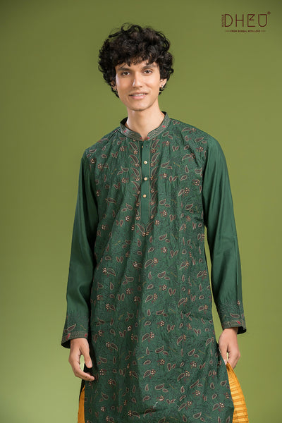 Exclusive Katan Silk Kurta & Dhoti(Optional) Set