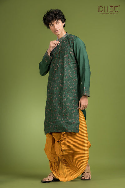 Exclusive Katan Silk Kurta & Dhoti(Optional) Set