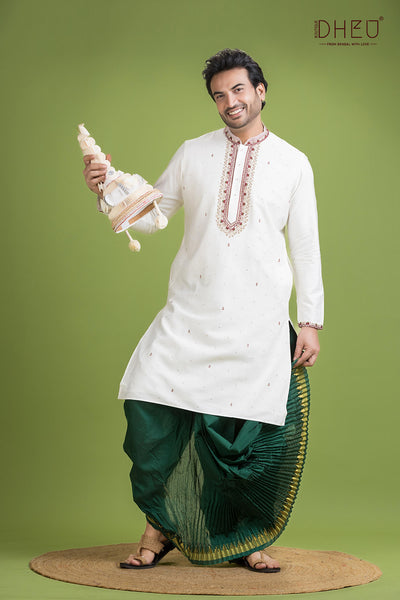 Designer Katan Kurta & Dhoti(Optional) Set