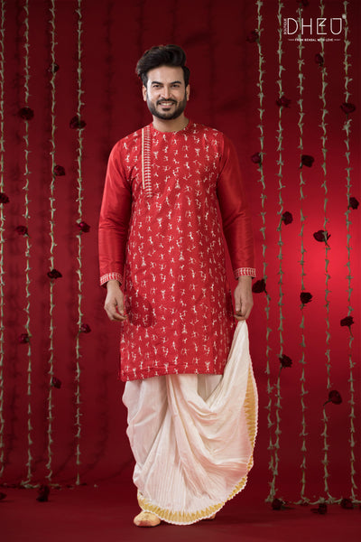 Designer Wedding Silk Kurta & Dhoti(Optional) Set
