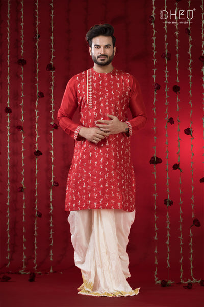 Designer Wedding Silk Kurta & Dhoti(Optional) Set