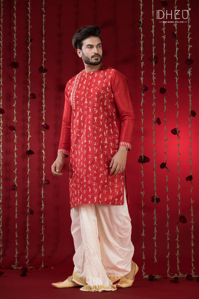 Designer Wedding Silk Kurta & Dhoti(Optional) Set