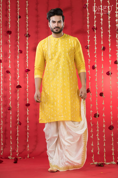 Designer Wedding Silk Kurta & Dhoti(Optional) Set