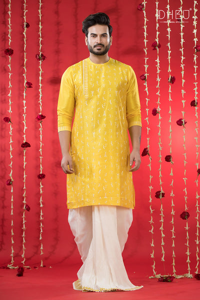 Designer Wedding Silk Kurta & Dhoti(Optional) Set