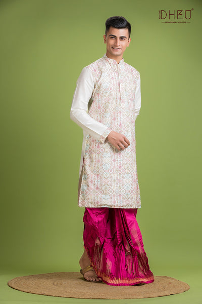Designer Silk Kurta & Dhoti(Optional) Set