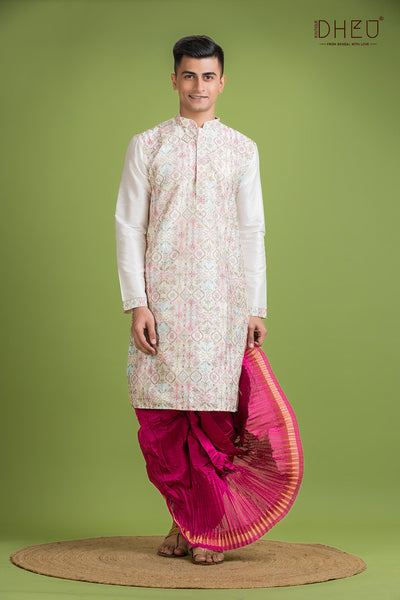 Designer Silk Kurta & Dhoti(Optional) Set